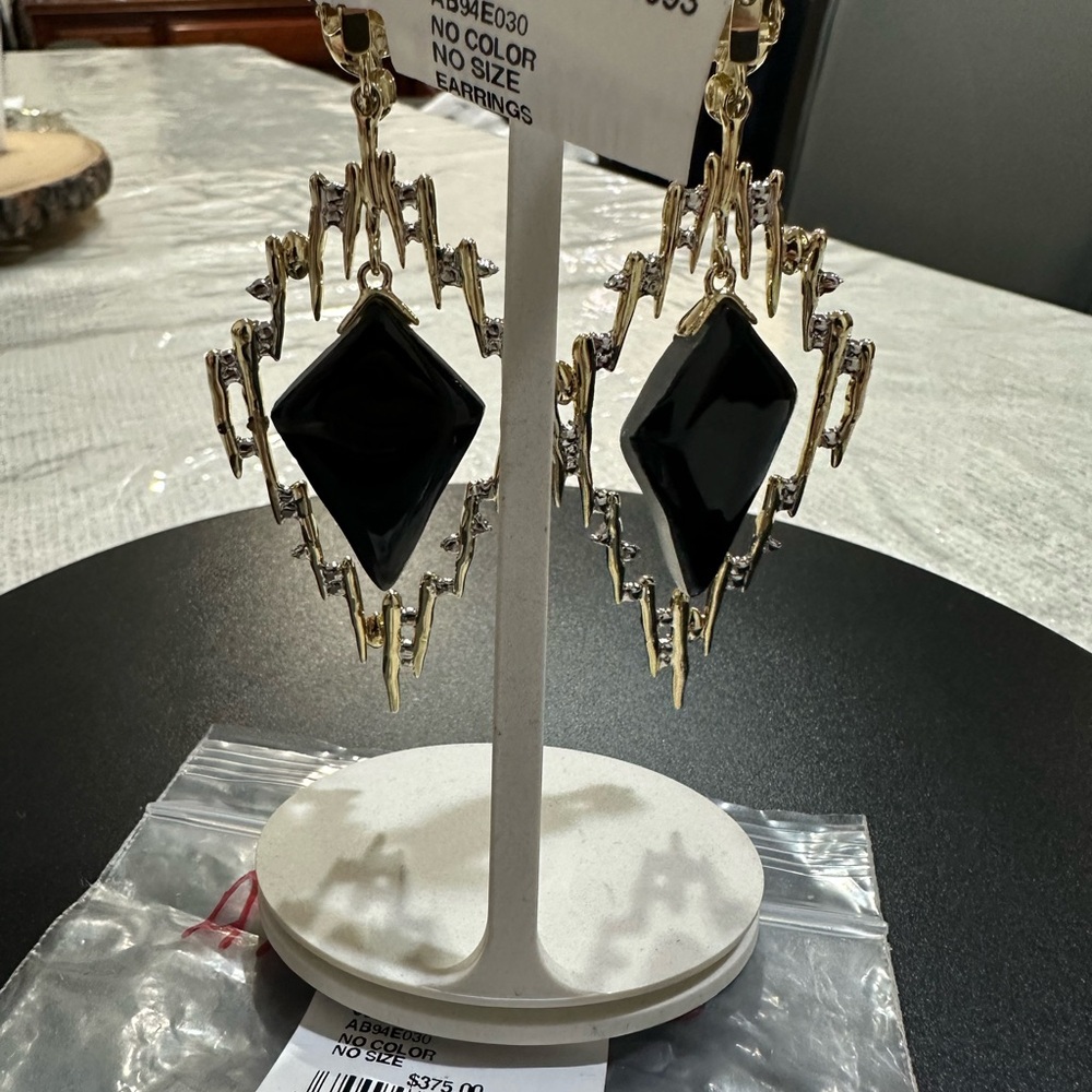 🆕 ❤️ Alexis Bittar Gold W/ Swarovski Crystals Lucite Earring 4” Retail $375